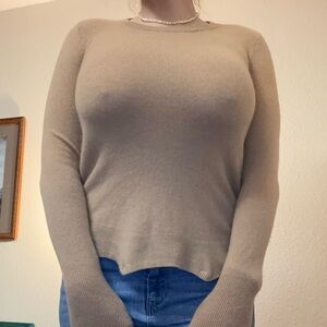 Halogen 100% Cashmere Beige Crew Neck Sweater French minimalist old money Small